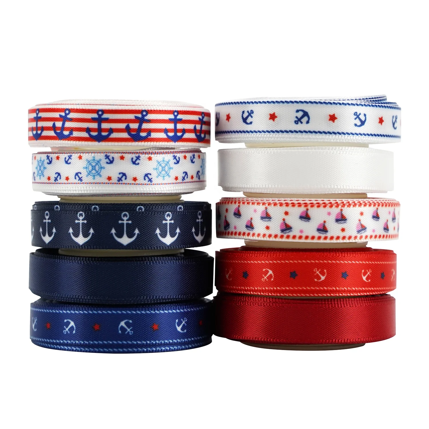 
Huihuang Roll Set Sale Navy Blue Sailor Heat Pressure Printing Satin Grosgrain Customed Ribbon For Craft 
