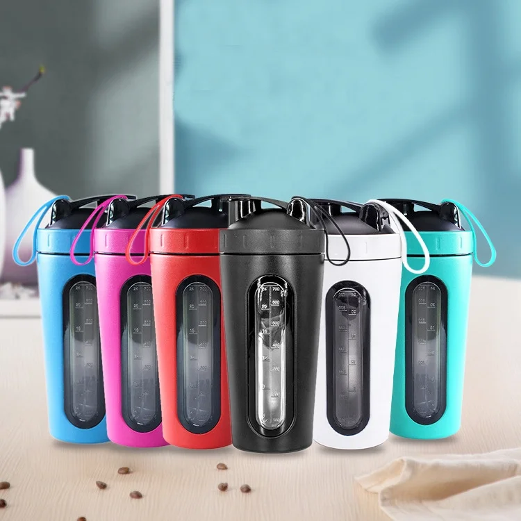 Hot Seller 700ml Red Insulated Double Wall Metal Tritan Running Gym Protein Shaker Mixing Cup with Marker