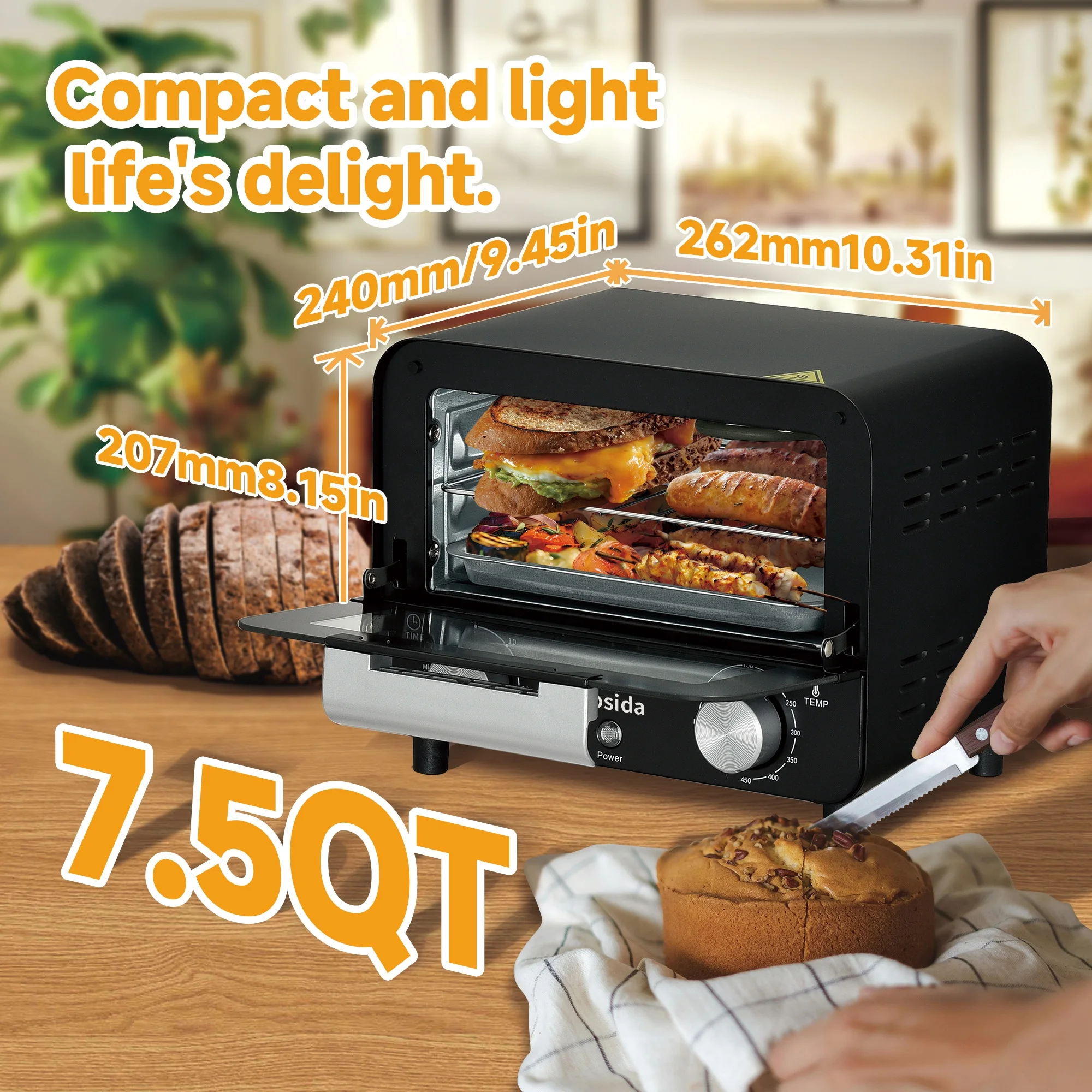 Posida Mini Electric oven Toaster oven 7.5QT for Household Home use Baking bread