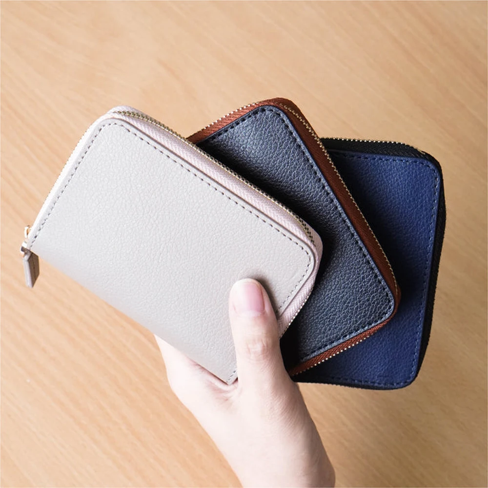 Wholesale Fashionable Minimalist Customized Services Zippered Leather Credit Card Holder Wallet With Zipper For Women