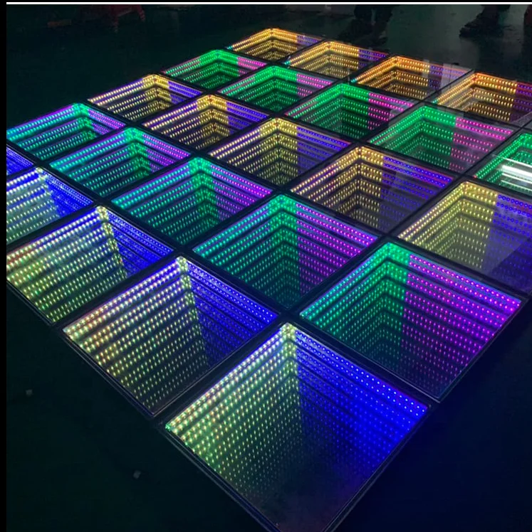 High Quality RGB Dance Tiles Panels Portable Glass Disco Night Club Ce Rohs Dmx Rgb Color 3d Infinity Mirror Led Dance panel