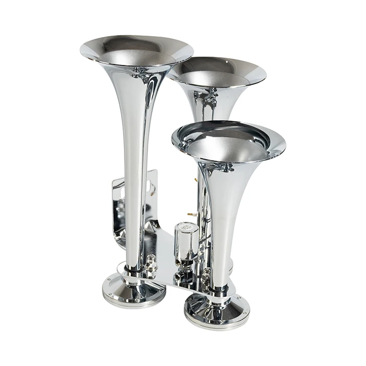 Хромированный трехканальный гудок Ninetin Truxpro 15-3/4 дюйма x 12-1/2 дюйма x 11-1/2 дюйма с соленоидным клапаном 12 В для универсальных грузовиков