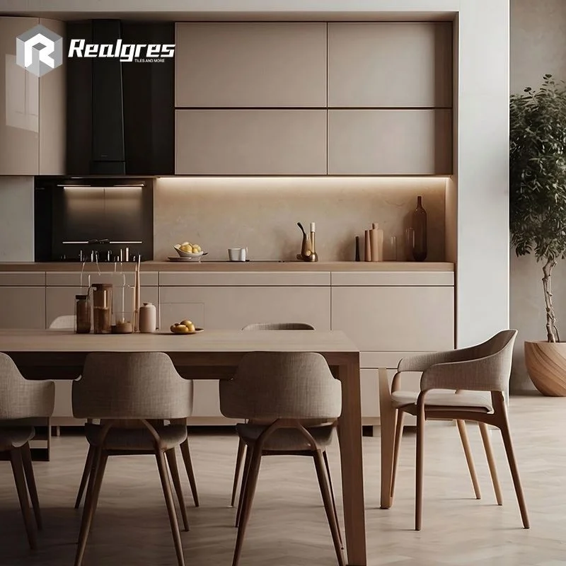 Realgres Set Ready Made Room Warm Beige Soft Surface Modern Kitchen Wall Cabinets Cocina Empotrada