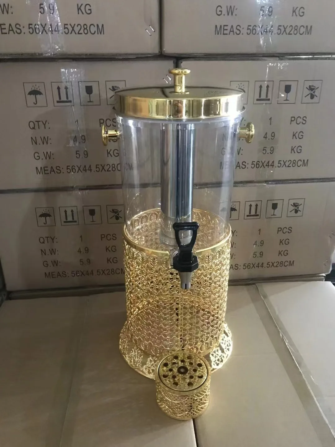 Wedding Beverage Dispenser Upscale Golden Steel Cold Juice Drink Dispensers with Large Capacity for Event Use