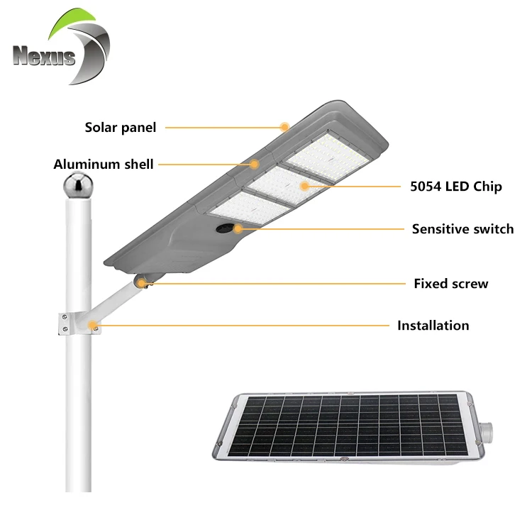 Commercial Die-cast Aluminum Ip65 5054smd Auto Dimming Monocrystalline Silicon 100w 200w 300w 400w Led Solar Street Light
