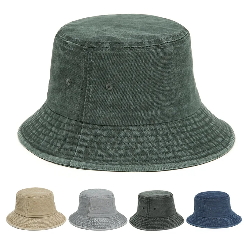 Washed Cotton Bucket Hats Packable Summer Outdoor Cap Travel Beach Sun Hat Plain Colors for Men Women
