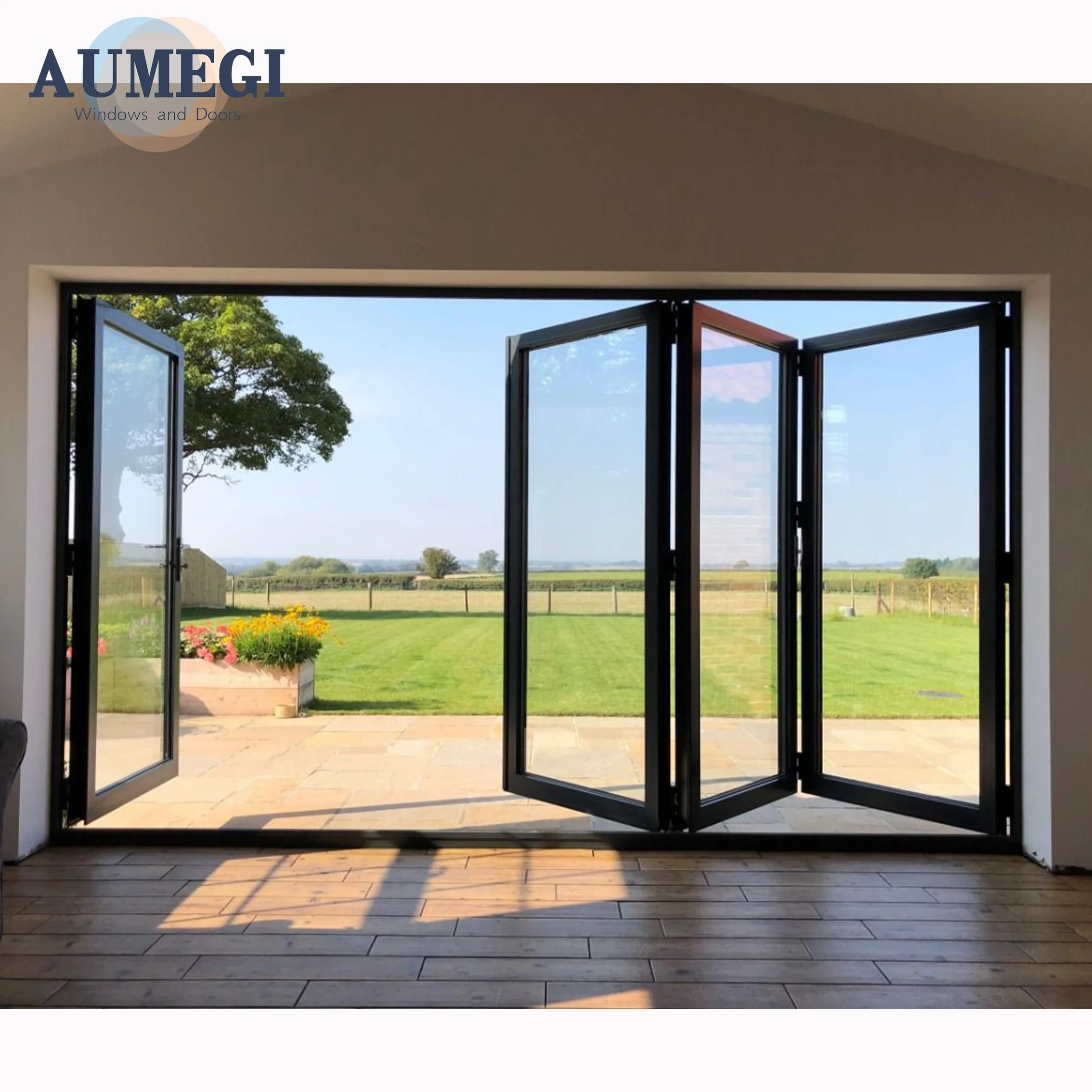 Aumegi American NFRC Glass Panel bifold Doors Aluminum Bifold Glass Patio Door