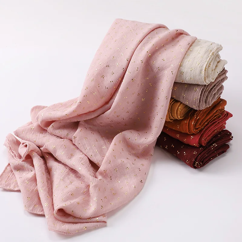 2022 New Design Fashion Gold Foil Viscose Cotton Arab Scarf Muslim Malaysia Hijab Women Long Shawls Stoles