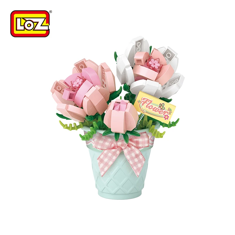 LOZ Diy assembles potted plant gardens romantic rose flowers building blocks potted plant models decorative mini bricks