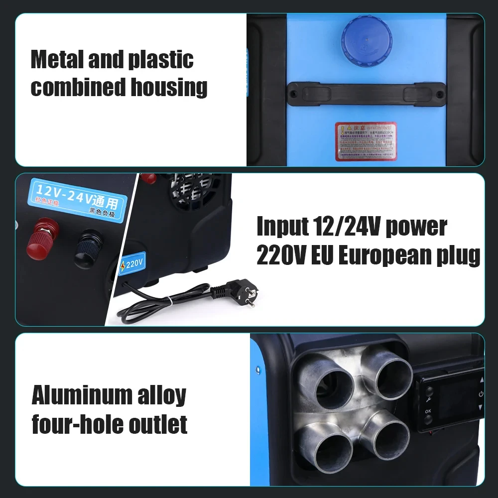 Universal 12V 24V 220V Four holes Automotive Diesel Air Heater Integrated Machine LED Screen 2-8KW Car air Auxiliary Heater
