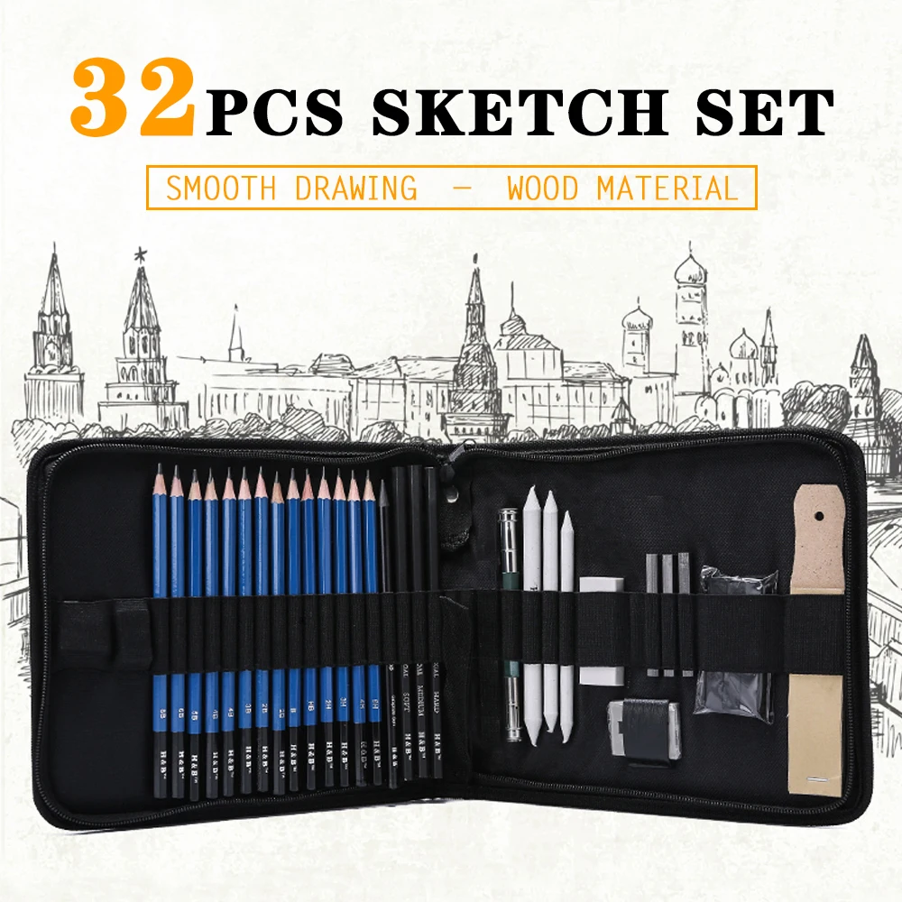 
High quality 32pcs artist sketch drawing pencil set in bag 