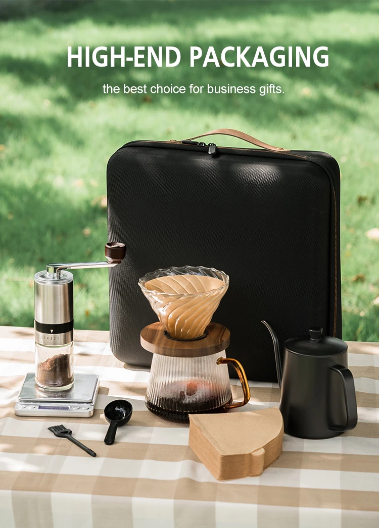 Travel Bag Hand Grinder Coffee Set with Coffee Pot Gift Box Glass Filter Cup  kitchen Scale Bean Grinder