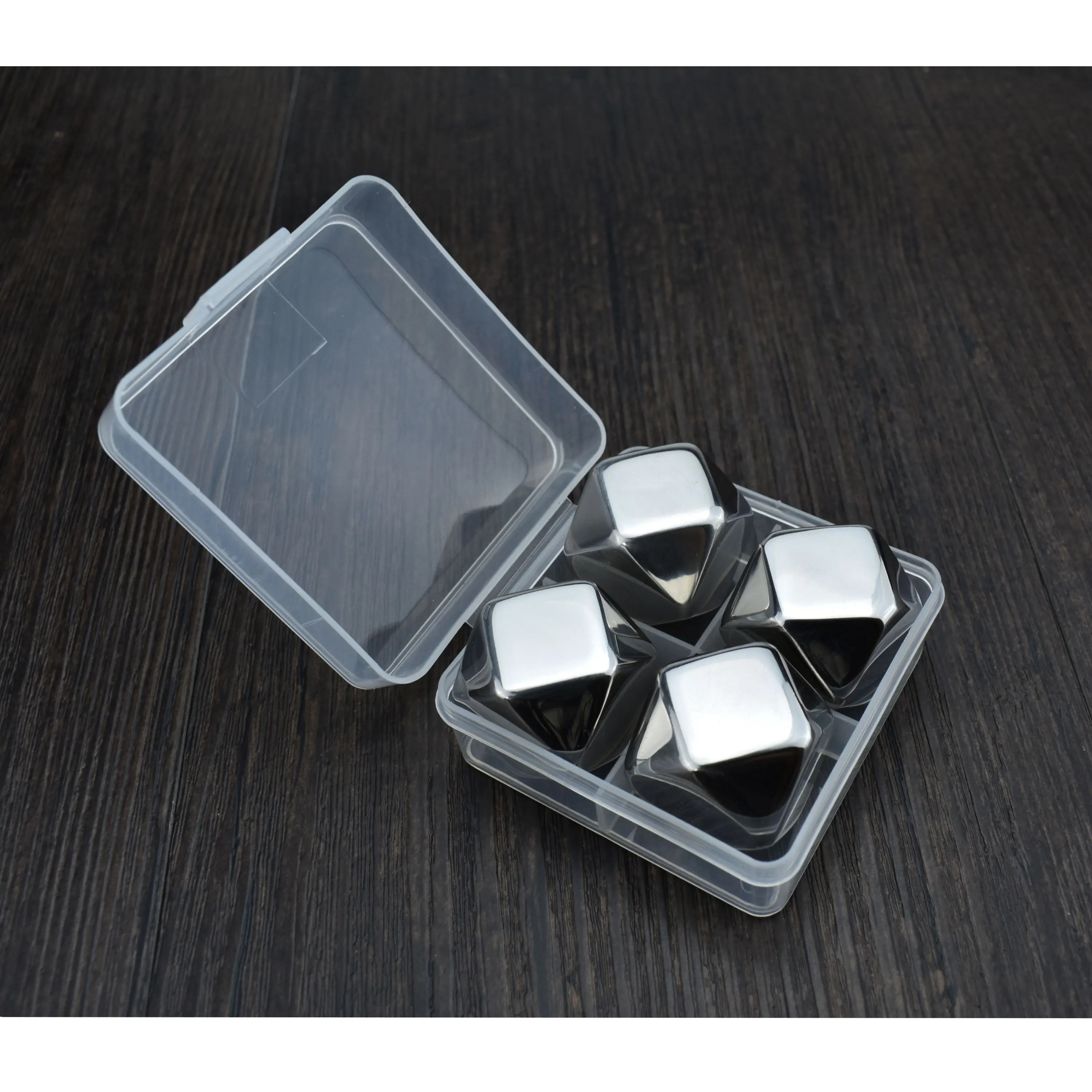 4pcs Polygon shaped reusable stainless steel Ice cubes whiskey stones gift set for wine chilling