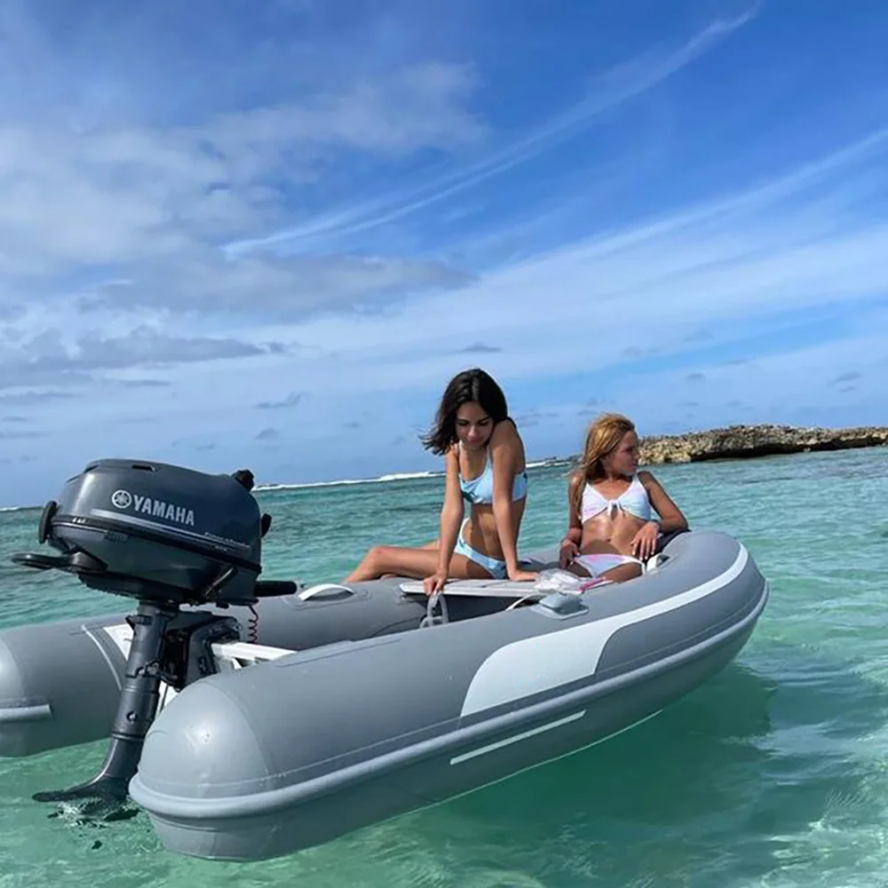Durable PVC Hypalon Aluminum Floor Inflatable RIB Rescue Fishing Boats Pontoon Rowing Boat with Bimini Top and Ladder