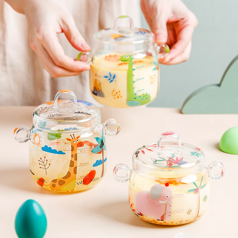 Double Ear Bowl With Scale High Borosilicate Glass Transparent Steamed Egg Custard Stew Cup Household Baby Glass Bowl With Cover