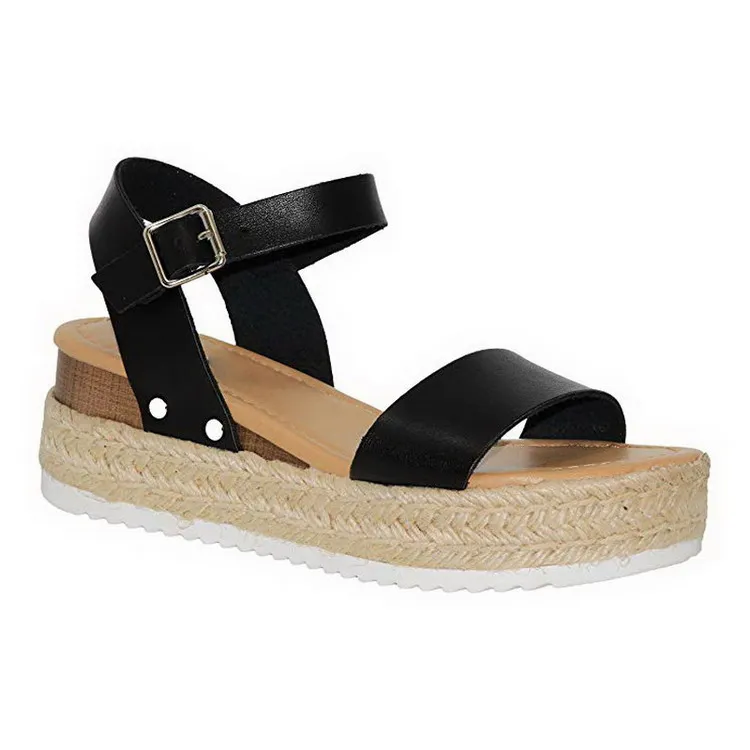 Wholesale Adjustable Ankle Strap Women Sandals Espadrilles Wedge Heel