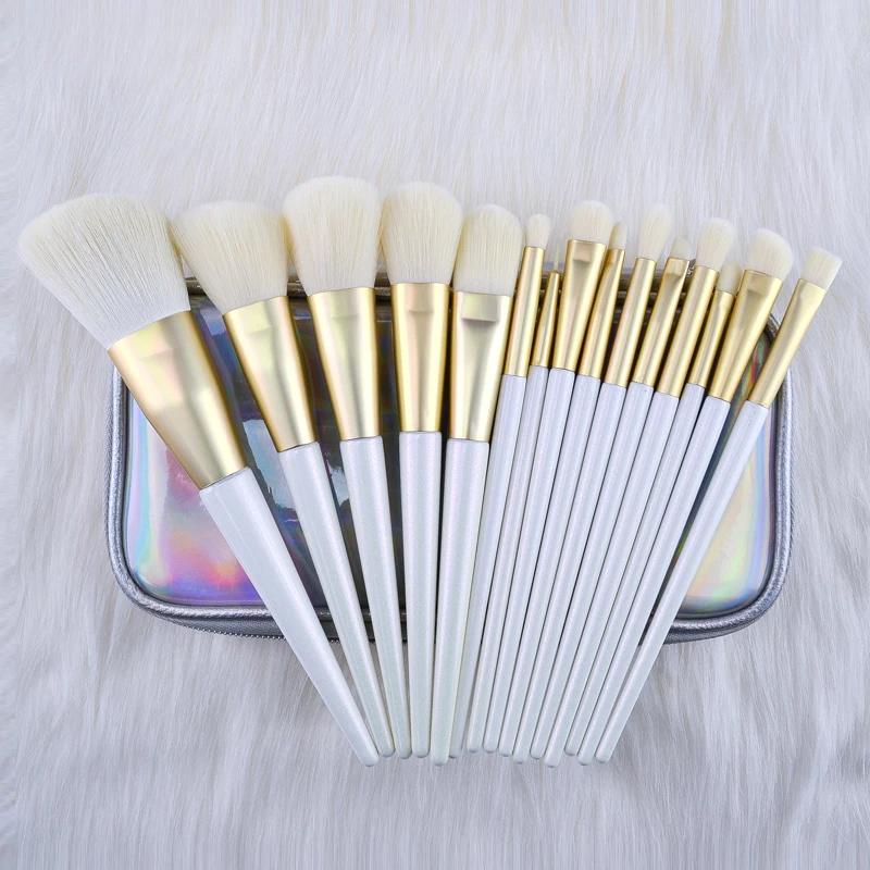 Beauty unique synthetic white high quality luxury private label vegan wholesale custom logo makeup brushes with bag