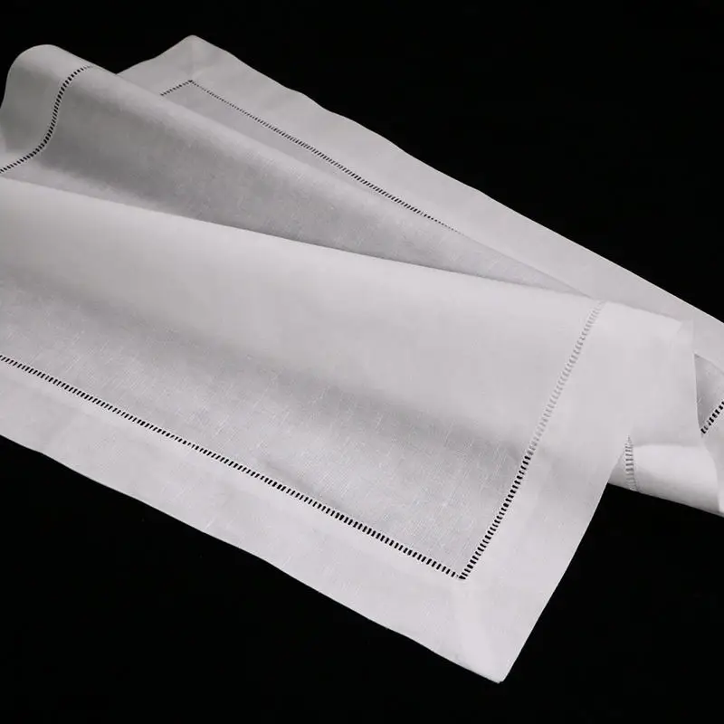 Janelove White 55% Linen 45% Cotton Ladder Hemstitch Table Napkins Hem Stitch Cloth Linen Napkins