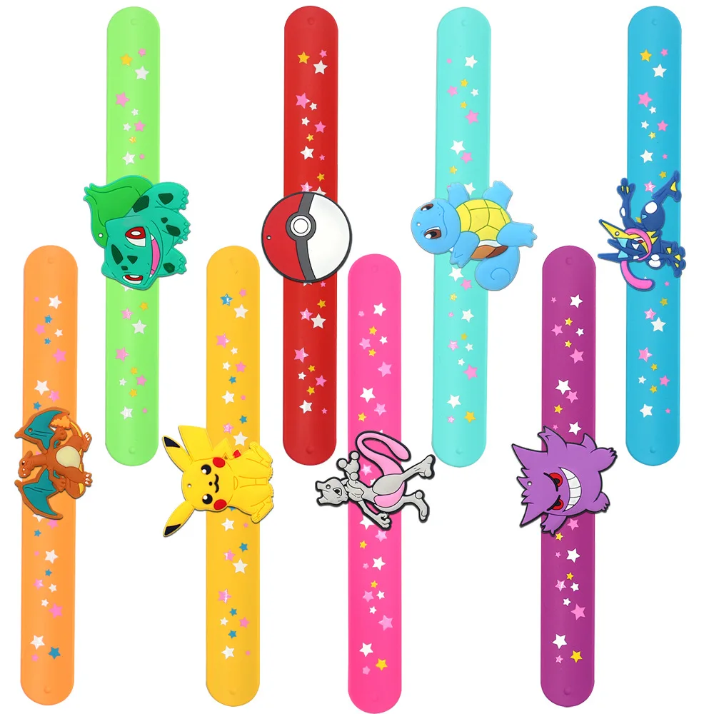 Slap Bracelet Keychain  straw  Kids Pikachu Birthday Decoration PVC  Wristband Child Slap Band Boys Girls Birthday Party