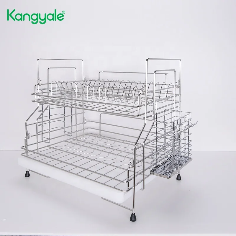 Kangyale Kitchen Dish Draining Tray 2 Tier Stainless Steel Dish Rack Table Storage Wire Dishes Drying Rack