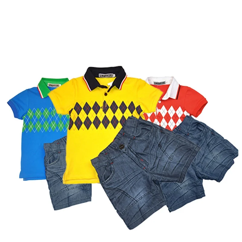 Slogan print Boys polka pot polo shirts  and  anchor jeans pant sets for clearance sale