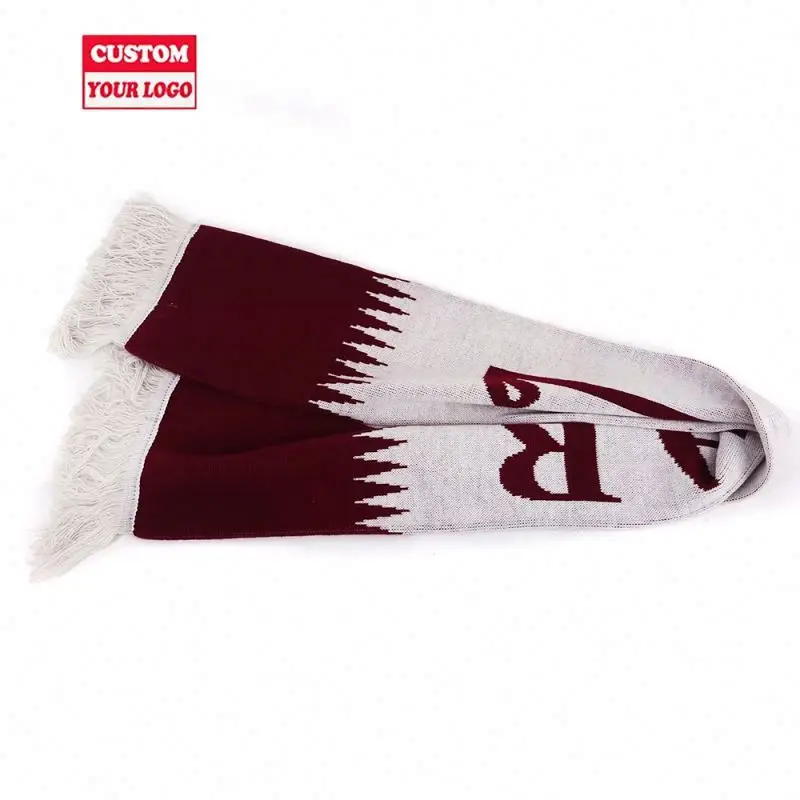 Factory Custom Slogan Logo Knit Jacquard Delicate Tassel Club New Style Winter Warm WoolAcrylic Sports Football Fan Cool Scarf