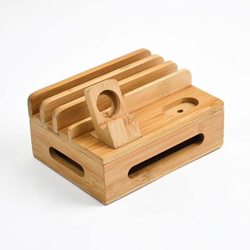 WDF New Product charging stations for multiple devices charging base storage box tablet computer stand bamboo charging station