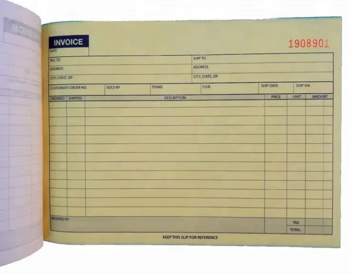 Factory Price Custom Invoice Receipt Book for A Small Business 2 Part Carbonless 5-1/8 X7-29/32inch Purchase Sales Order Form