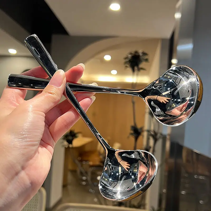 304 Stainless Steel Spoon Adult Soup Drinking Spoon Thickened Long Handle Household Kitchen Seasoning Porridge Large Spoon