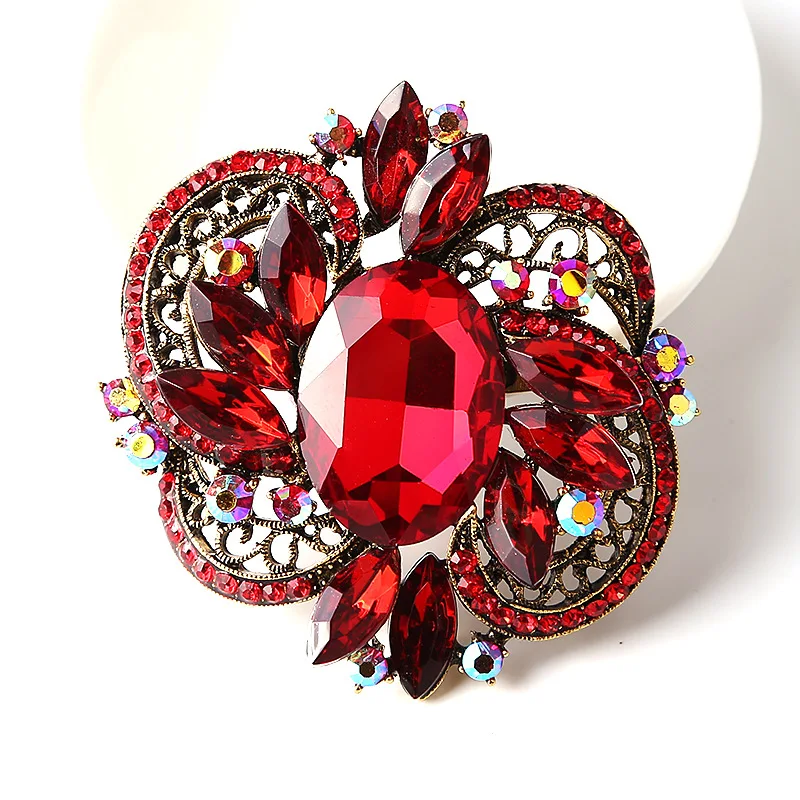 LUOXIN Hot Sale Wedding Jewelry Crystal Rhinestone Statement Brooch Pin Flower Dress Accessory Brooches