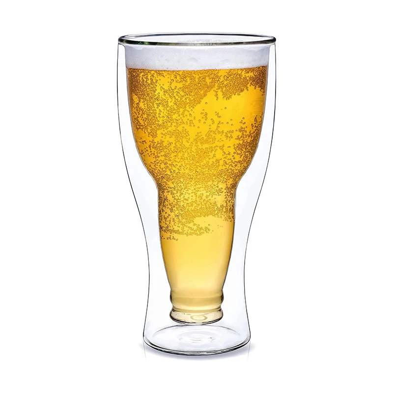 Large Capacity Double Wall Glass Upside Down Clear Beer Can Glass Cups 12oz 16oz Bottle style Cocktail Wine glass