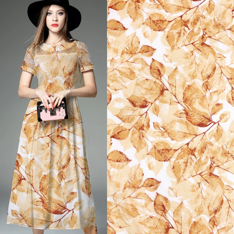 New Leaf Pattern Chiffon Calico Dress Silk Scarf Fabric High Quality Muslim Turban Fabric