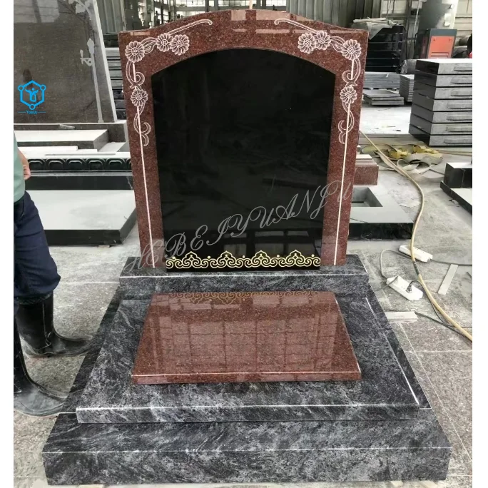 YUANJU European style design gravestone hand carved gravestone Red granite monument
