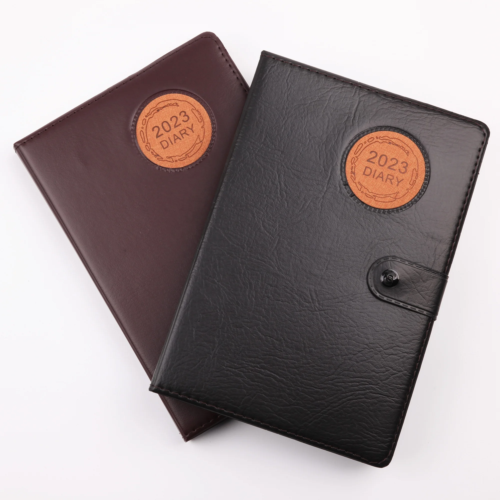 Wholesale A5 2023 Diary  Round Stamp Buckle LeatherJournal Notebook English Custom Language Accepted