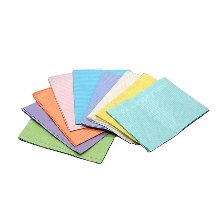Production Of OEM Colorful disposable waterproof dental bibs dental napkins