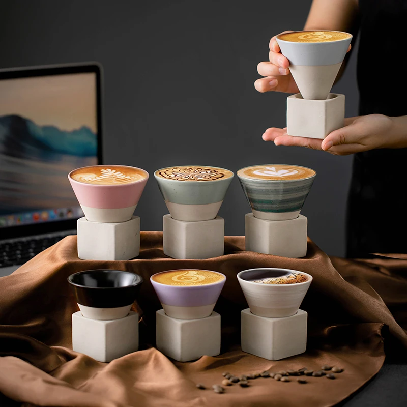 100ML Retro Creative Ceramic Porcelain Espresso Cup Hand-Painted Tea Cup Funnel Shape Clay Coffee Cups