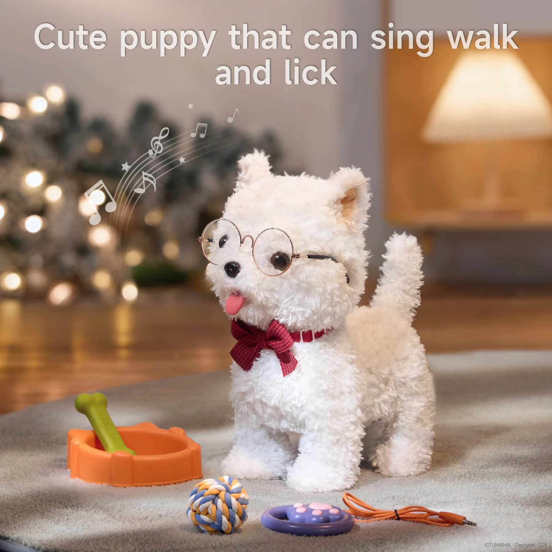 Tumama Kids Surprise Gift Products White Plush Pet Dog Electric Playing Toys Touch Control Doggy Puppy Walking Toy with Leash