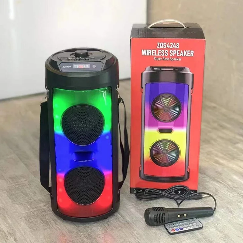 Double Ultras Drivers Rgb Flame Portable Speaker with Mic FM Radio Tf Card Tws Hi-fi Big Trolley Desktop Audio Sound Speaker