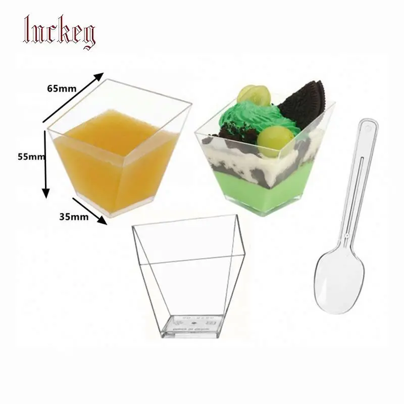 Custom Logo Printed Mini Pudding Jelly Mousse PS Clear Disposable Plastic Dessert Cups With Lid