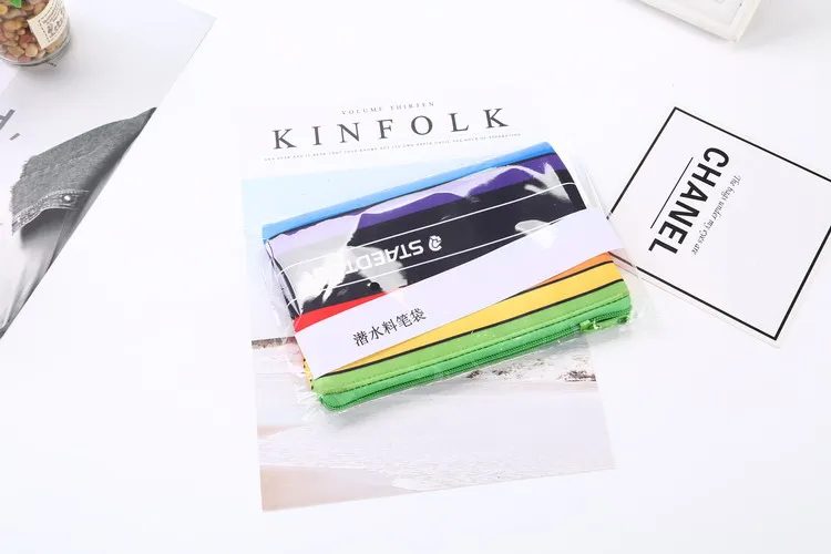 Printed rainbow creative school neoprene zipper pencil pouch case