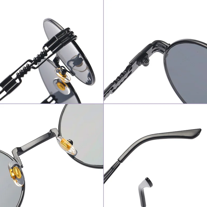 Gothic Steampunk Round Sunglasses Men Women Alloy Eyeglasses Circle Shape Brand Designer Sun glasses Mirror High Quality UV400