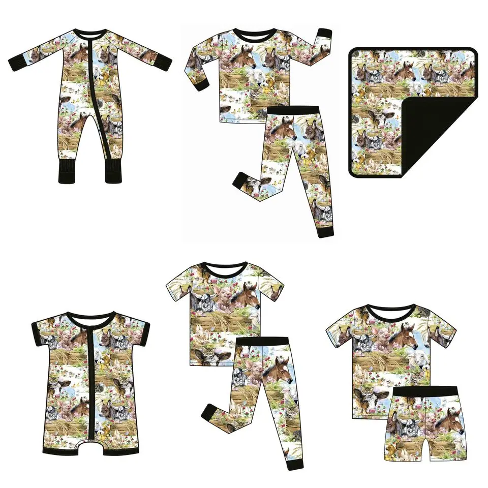 Hot Selling Children Jumpsuit West Cowboy Printed Toddler Romper Long Sleeves Bamboo Baby Zipper Sleeper Clothes