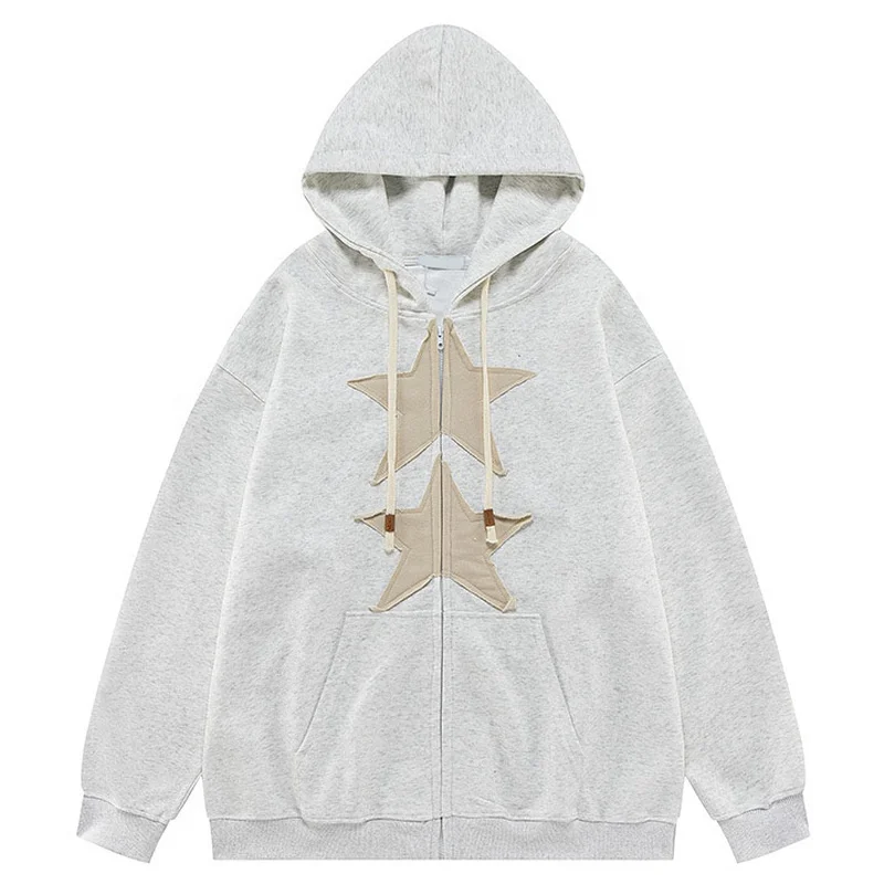 China manufacturers Custom 470gsm heavy weight thick fabric cut and sew LOGO full zip vintage embroidery patch men zip up hoodie