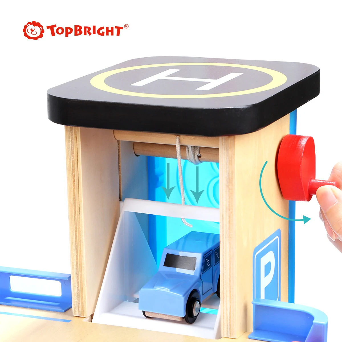 Topbright pretend play wooden toy garage parking lot wood garage toy
