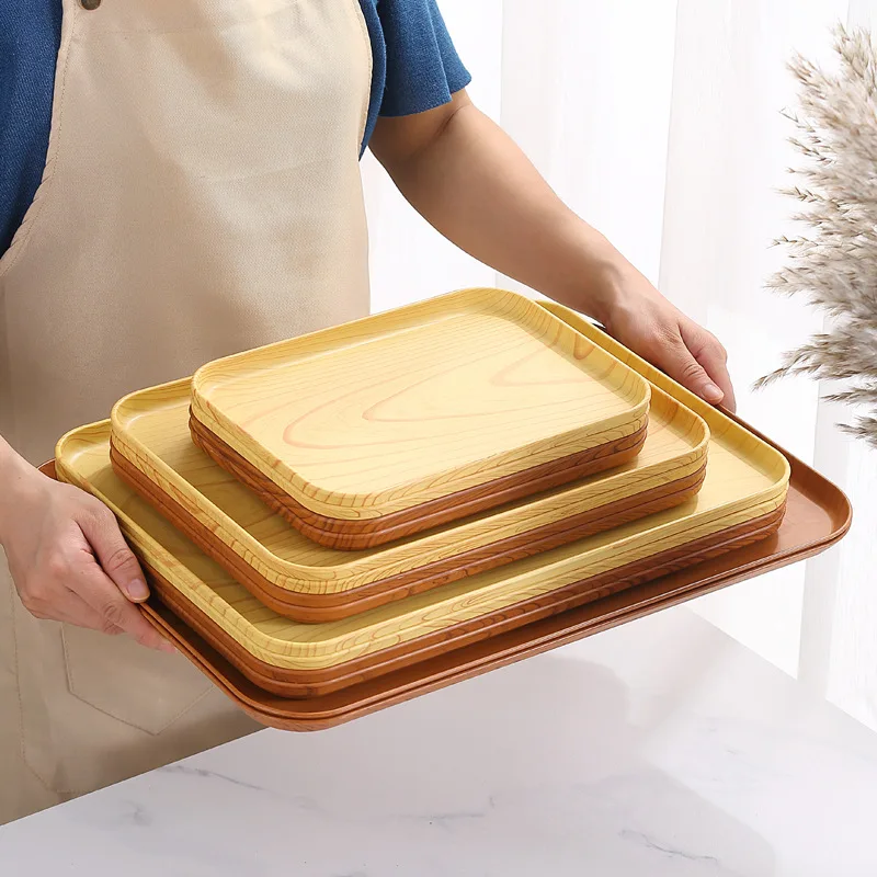 Modern Serving Tray Customization Imitative Wood Service Tray PP Wheat Straw Bulk Food Serving Cafeteria Tray