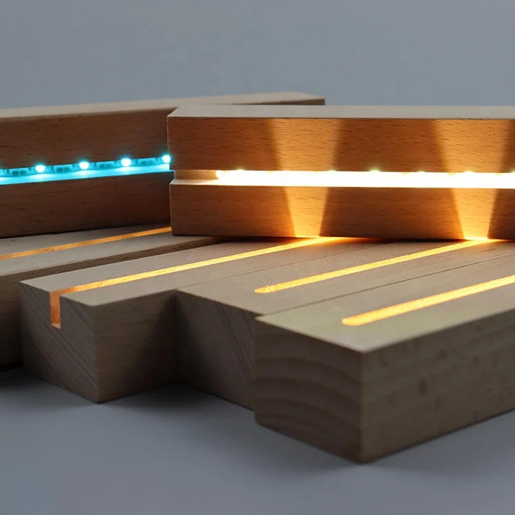 2022 Creative Solid Luminous USB Switch Night Light Base 3D Acrylic Lamp Led Wooden Base Wood Led Light Bases for Decoration