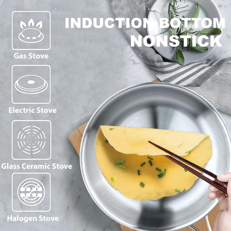 Professional Food Grade 3.5mm Frypan Kitchenware 3-ply 304 Stainless Steel Nonstick Kitchen Cooking Pots And Pans