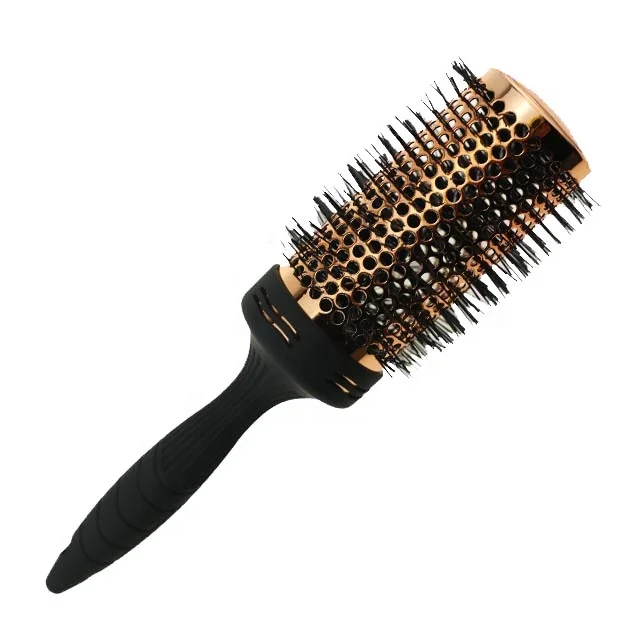 Professional hair styling tool ionic ceramic round anti-static nylon bristle hair brush