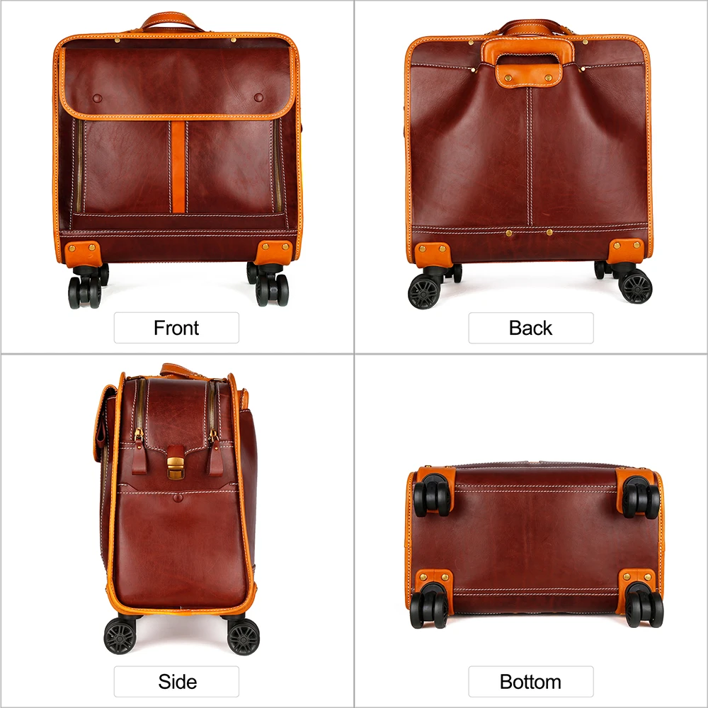 Lightweight Durable Airport Leather Trolley Travel Rolling Duffel Bag Wheeled Luggage Suitcase Airplane Cabin Suitcases