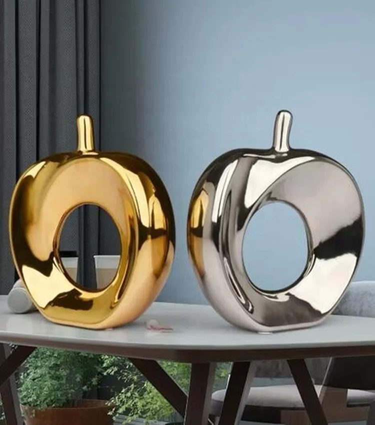 Декор для стола в форме яблока, серебристо-золотистый, декоративный круглый керамический орнамент, украшение для дома